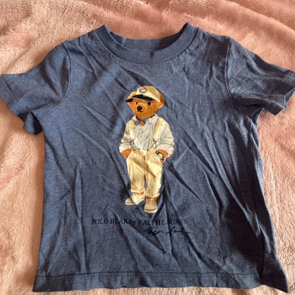 Ralph Lauren Blue Short Sleeve Tee with Cartoon Graphic